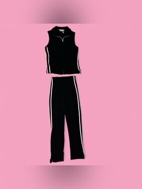 Black Tank Top + Flare Pants Tracksuit w White + Pink Stripes by Ronni Nicole